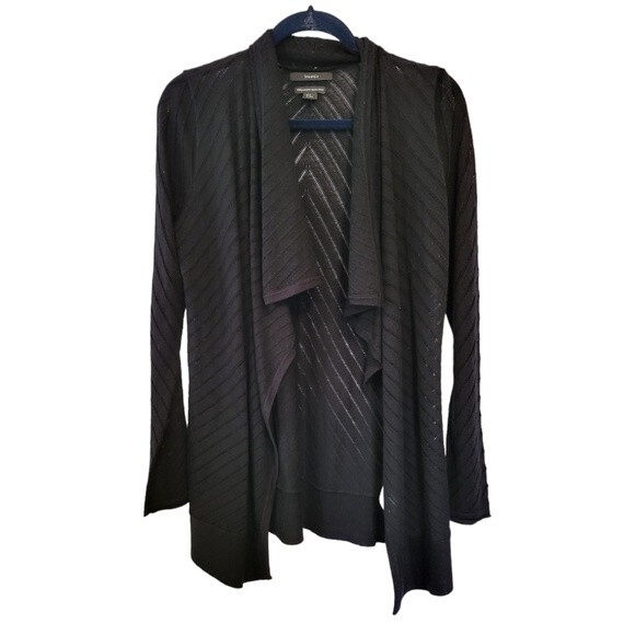 Tahari Merino Wool Black Draped Cardigan Sweater Size Medium - Picture 1 of 5